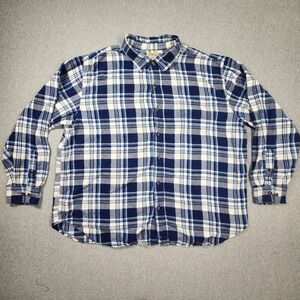 Blue Mountain Flannel Shirt Mens 2X Blue Plaid Fair Condition Long Sleeve Cotton